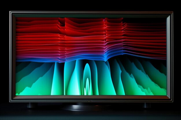 중간에 초록색과 빨간색, 파란색이 있는 TV 스크린