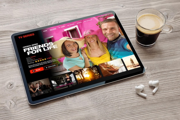 Tv series and streaming movies app opened on tablet