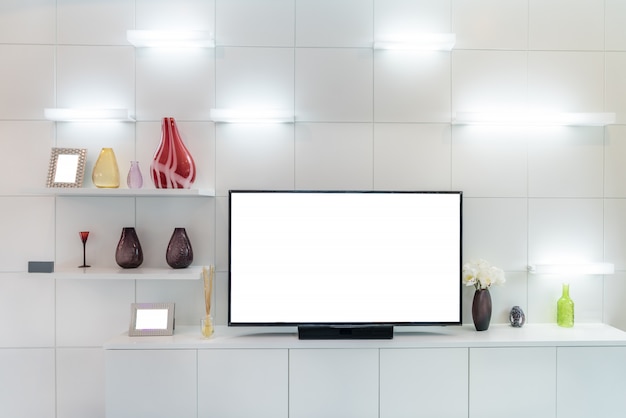 TV and shelf in living room Contemporary style. 