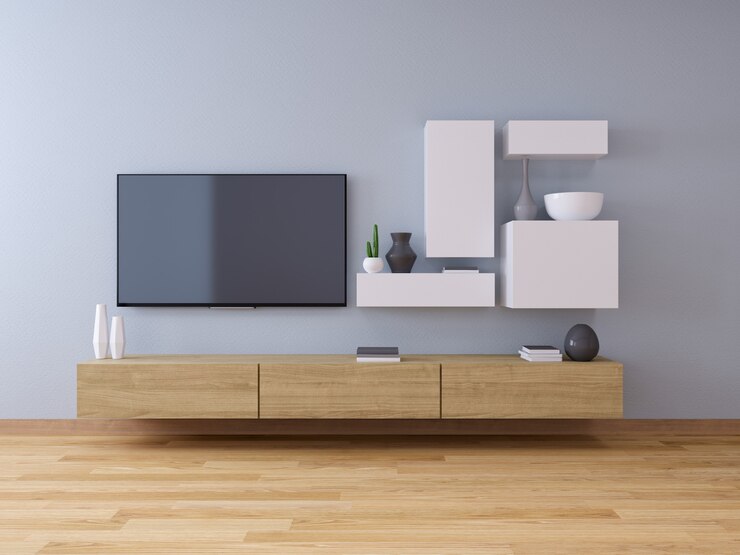 Photo tv stand and modern interior of living room design