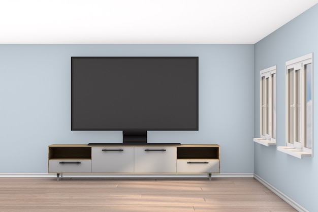 Tv-standaard in de woonkamer. 3D illustratie