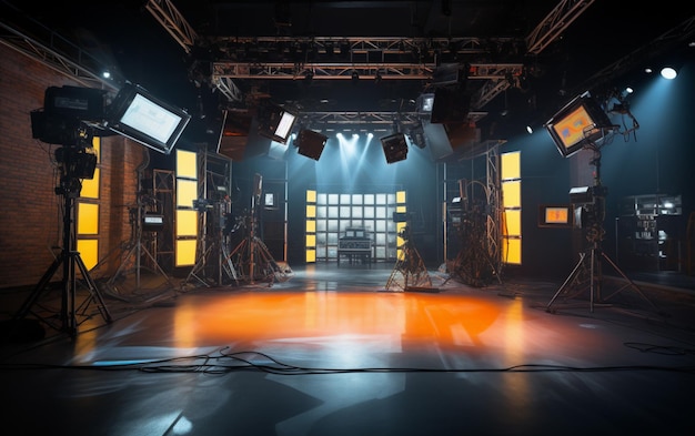 TV studio with camera and lights