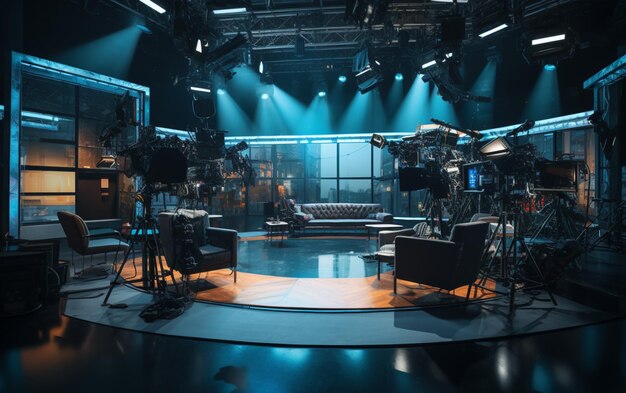 TV studio with camera and lights