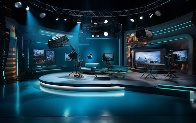 Photo tv studio with camera and lights