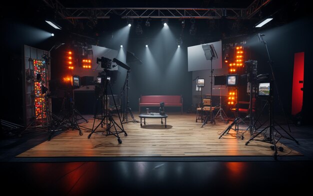 TV studio with camera and lights