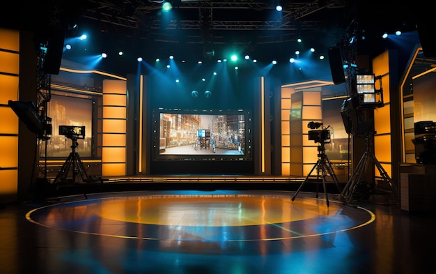 TV studio with camera and lights