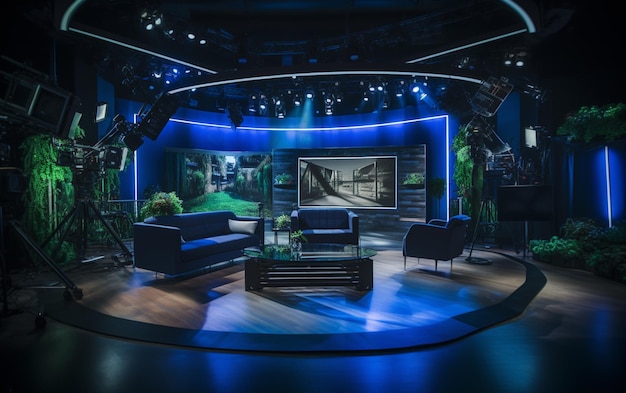 TV studio with camera and lights