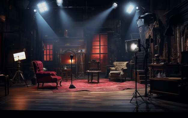 TV studio with camera and lights