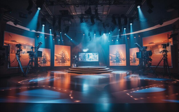 TV studio with camera and lights