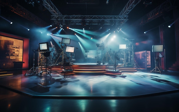 TV studio with camera and lights