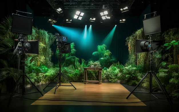 TV studio with camera and lights