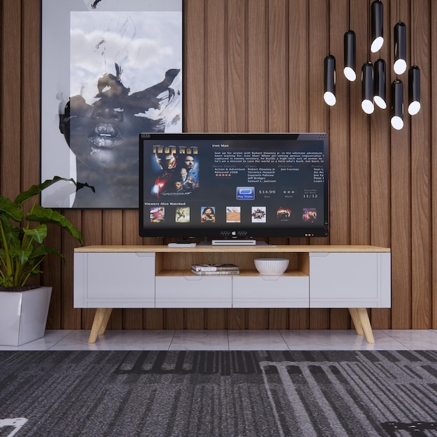 a tv that is on a wooden stand