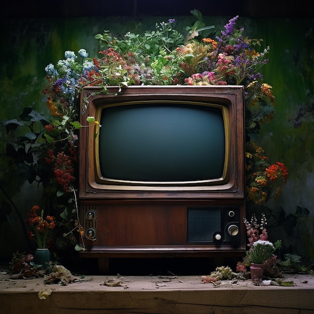 Photo a tv with flowers