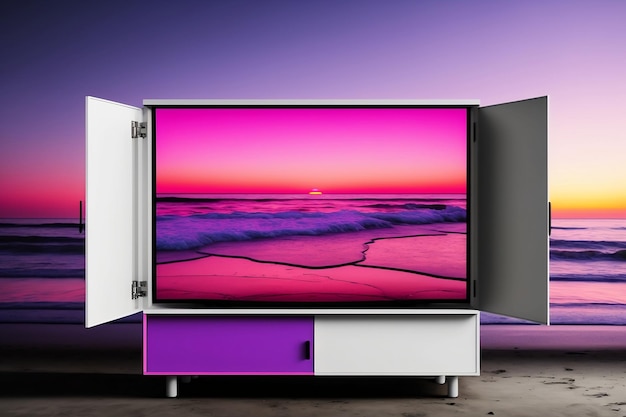 Photo a tv with a pink sunset on the screen