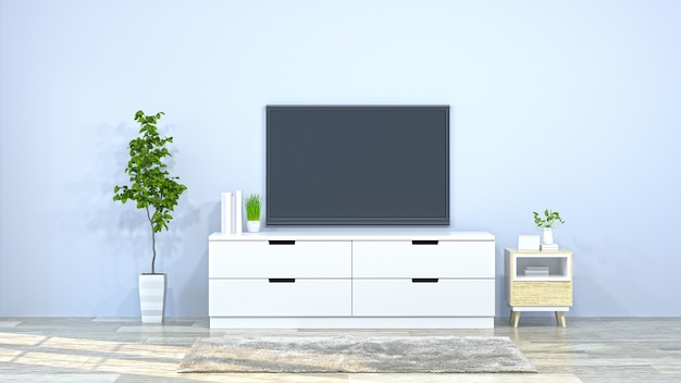 Телевизор с белым шкафом в мебели для комнаты, современный дизайн дома, фон
