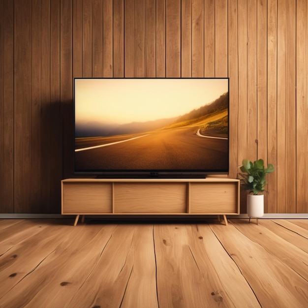 TV with wooden background