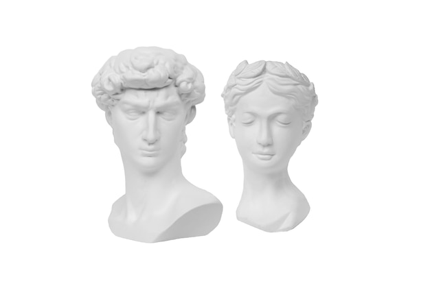 Twee antieke beeldhoofden Man en vrouw Modern design Hedendaagse kunst David en Aphrodite