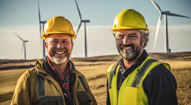 Twee arbeiders werken bij windkrachtcentrale