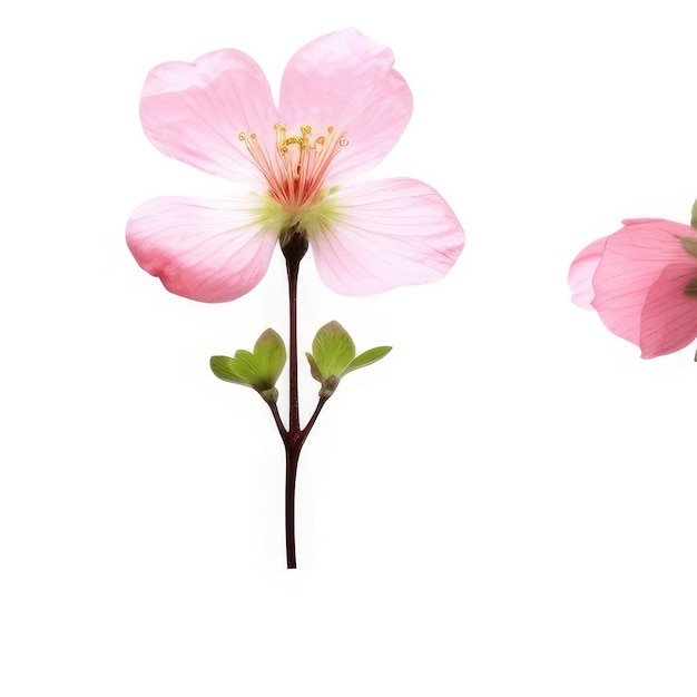 Foto twee bloemen met groene bladeren en roze bloemen op de bodem.