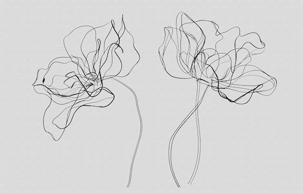 twee bloemen met lijnen erop, waarvan er een is getekend