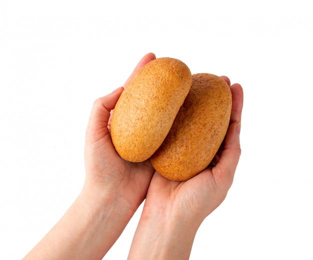 Twee Broodjes in Geïsoleerde Handen