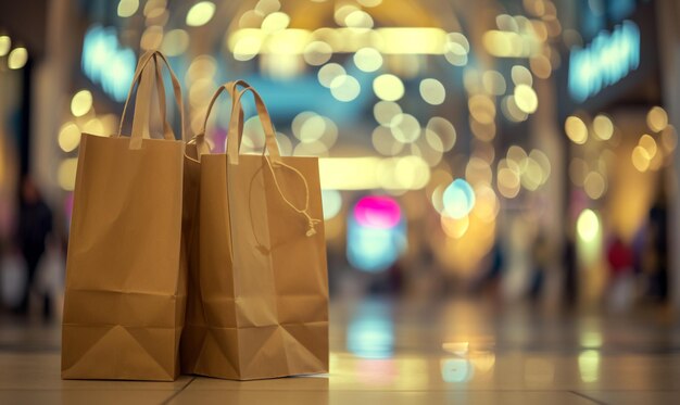 Twee bruine boodschappenzak in de supermarkt.