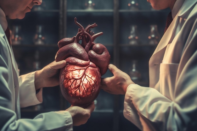 Twee cardiologen met een groot menselijk hart Generatieve Ai