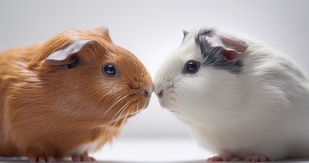 Twee cavia's zoenen op een witte achtergrond