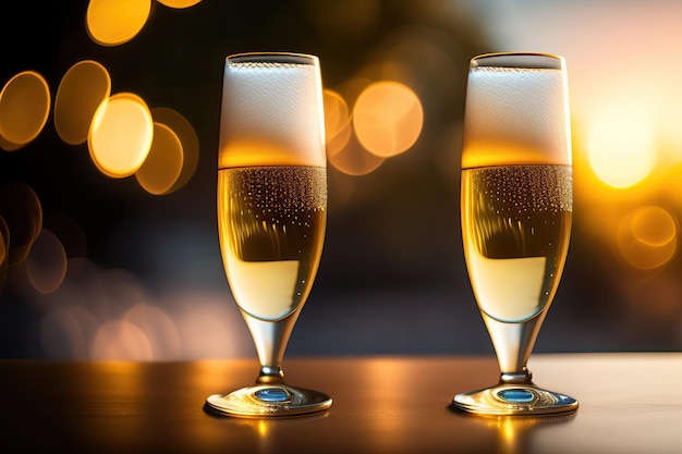 Twee champagne glazen op bokeh achtergrond