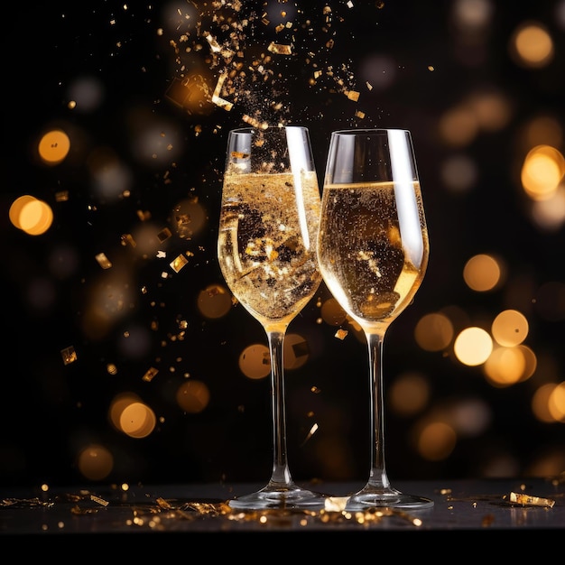 Twee champagneglazen op een vage gouden achtergrond