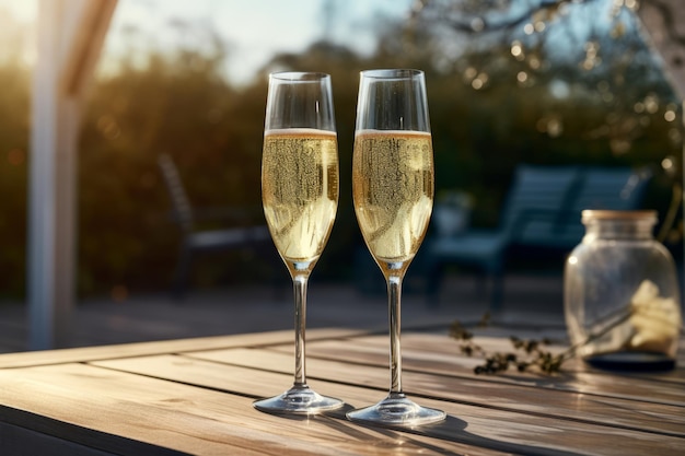 Twee champagneglazen op lichte achtergrond Generatieve AI-illustratie
