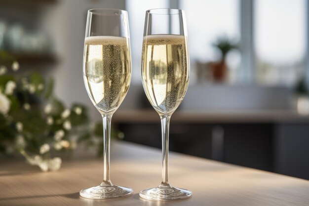 Twee champagneglazen op lichte achtergrond Generatieve AI-illustratie