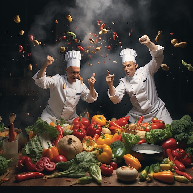 twee chefs in bijpassende kleren in de boksring