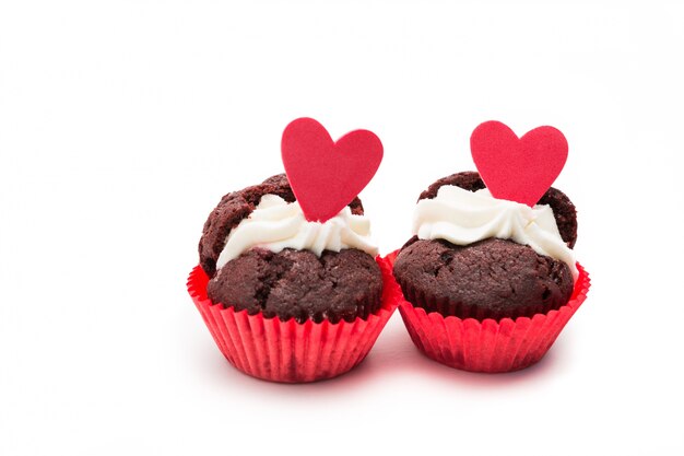 Twee chocolade valentines cupcakes