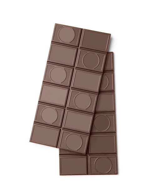 Twee chocoladerepen op een witte achtergrond