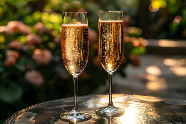 Twee dranken op de achtertuin tafel in de zomer roept ontspanning frisheid geluk sfeer betekent