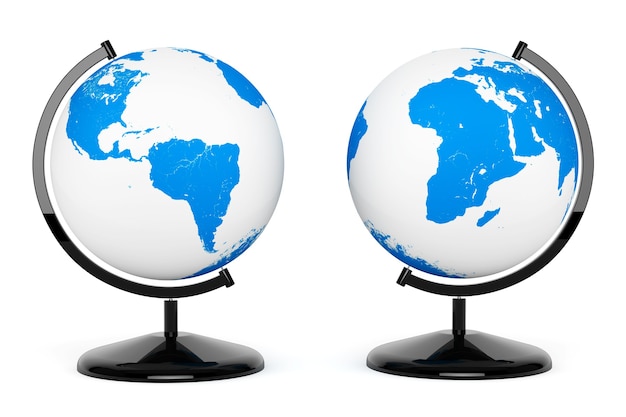Twee Earth Desk Globe op een witte achtergrond