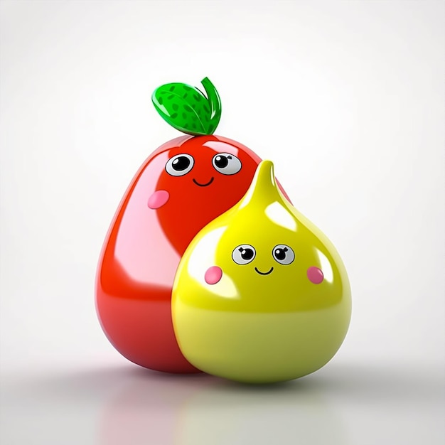 Twee fruitfiguren zitten naast elkaar.