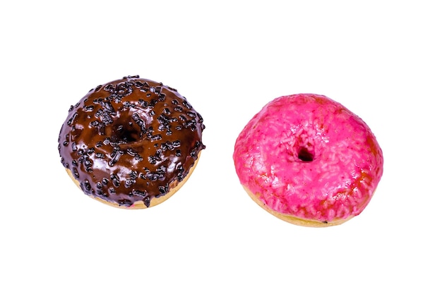 Twee geglazuurde donuts geïsoleerd op een witte achtergrond