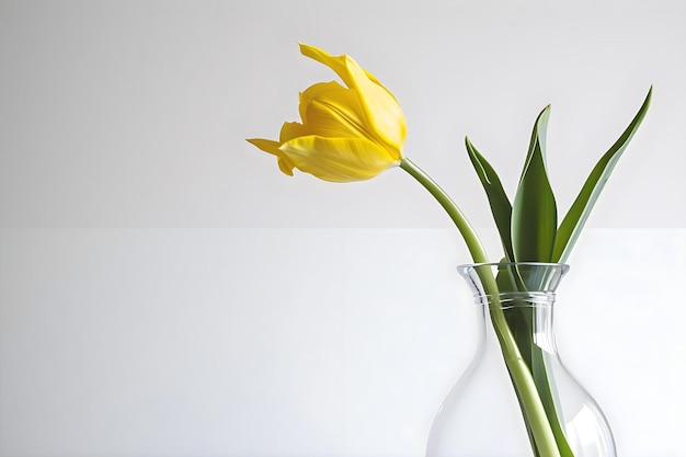 Foto twee gele bloemen in een heldere vaas op een tafel