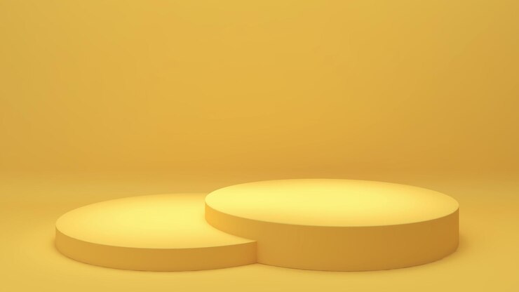 Twee gele cirkels staan op een gele achtergrondmock-up podium voor productpresentatie3D-rendering