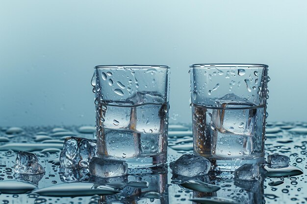 Foto twee glazen bekers gevuld met ijs en water