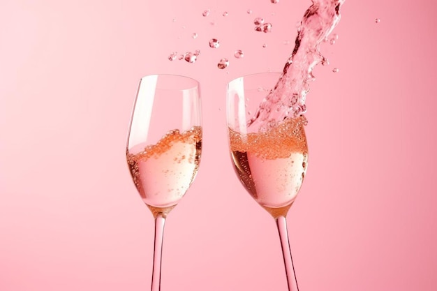 Foto twee glazen champagne gevuld met bubbels