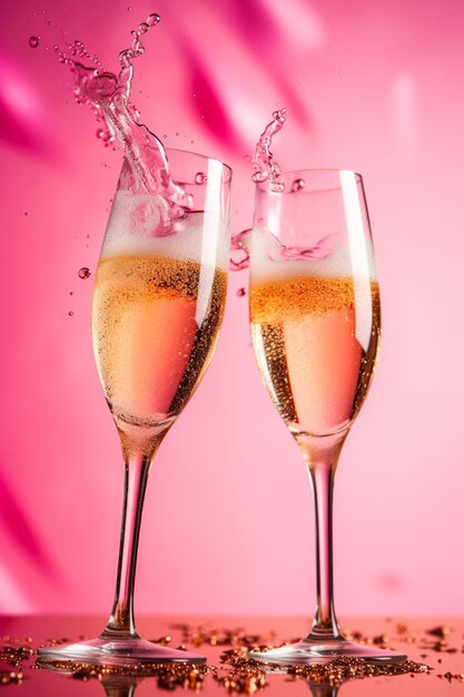 Foto twee glazen champagne met bubbels en een scheutje water generatieve ai