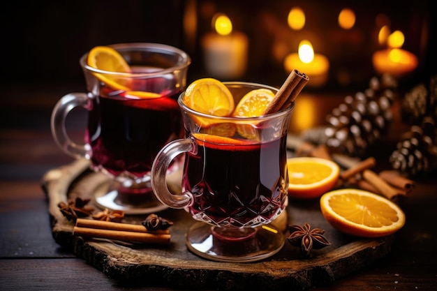 Twee glazen glühwein Traditionele warme drank voor Kerstmis Drink in het winterseizoen