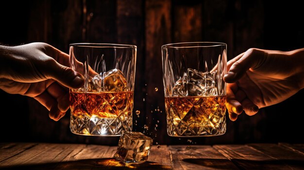 Twee glazen whisky klinken