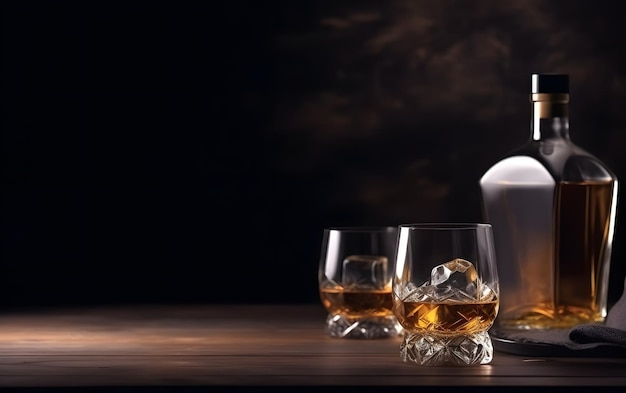 Twee glazen whisky met ijsblokjes op een tafel