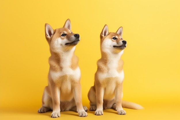 Twee glimlachende Shiba Inu-honden volledig lichaamsfoto