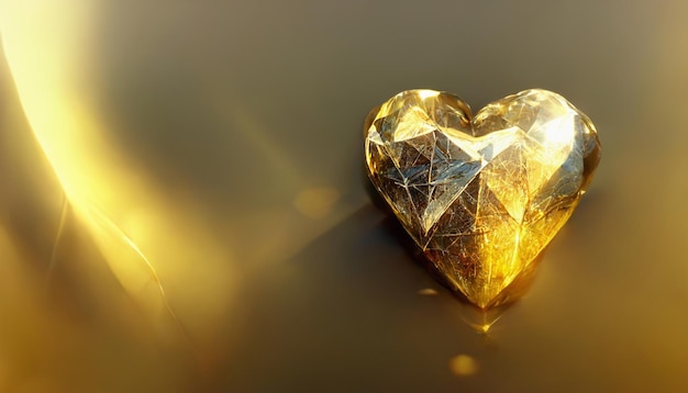Twee gouden kristallen hartjes op grijze wazige achtergrond Generatieve AI