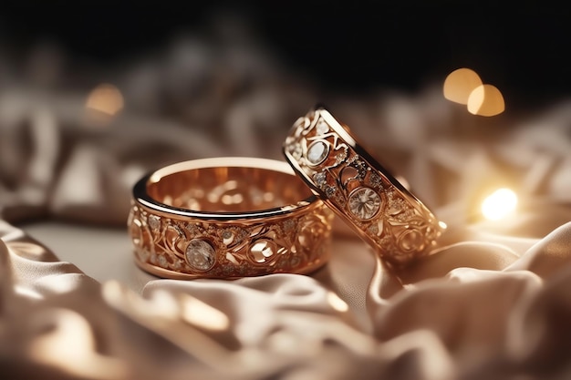 Twee gouden ringen op een doek met bovenaan het woord love